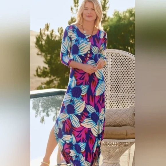 Soft Surroundings Serena Floral Half Sleeve Maxi Dress Size Small - Picture 1 of 9